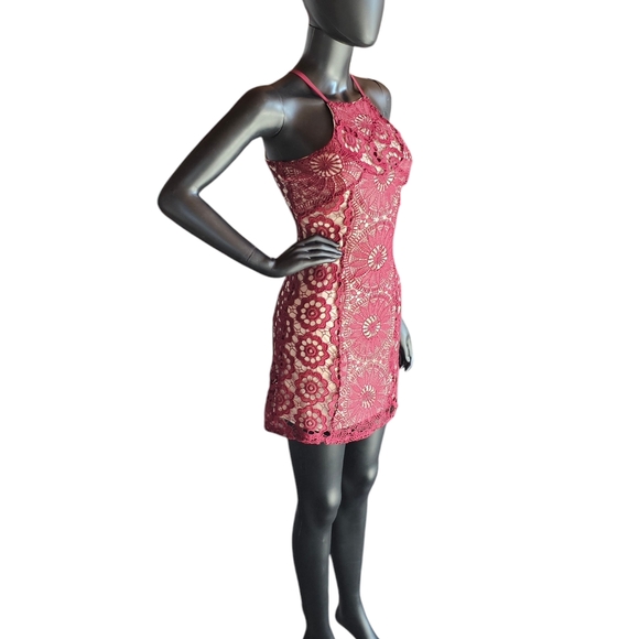 Francesca's Red Lace Halter Short Party Dress - Picture 3 of 9